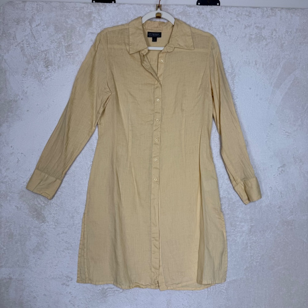 Classiques Entier 100% Linen Shirt Dress Tunic Yellow Coastal Resort Wear Small